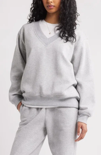 Bp. Oversize V-neck Sweatshirt In Grey Soft Heather