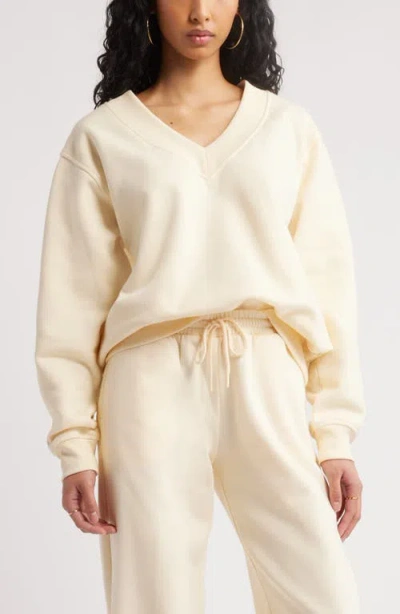 Bp. Oversize V-neck Sweatshirt In Ivory Gleam