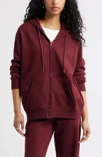 Bp. Oversize Zip Fleece Hoodie In Burgundy