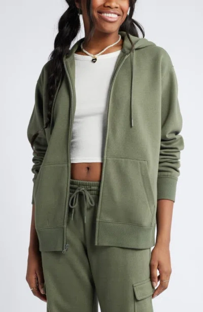 Bp. Oversize Zip Fleece Hoodie In Green Beetle