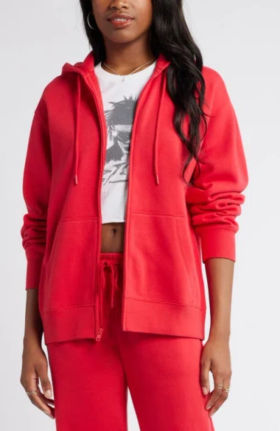 Bp. Oversize Zip Fleece Hoodie In Red Lipstick