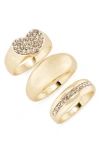 Bp. Pavè Heart Set Of 3 Rings In Gold