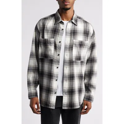 Bp. Plaid Cotton Flannel Button-up Shirt In Ivory- Grey Indie Plaid