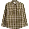 Bp. Plaid Cotton Flannel Button-up Shirt In Olive- Ivory Jonnie Plaid