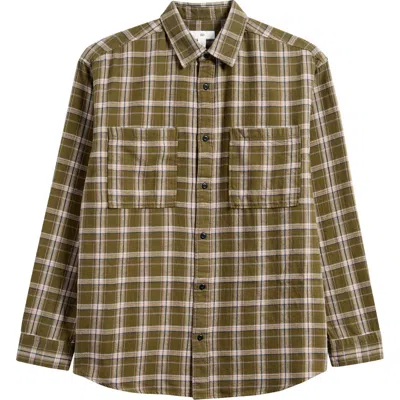 Bp. Plaid Cotton Flannel Button-up Shirt In Olive- Ivory Jonnie Plaid