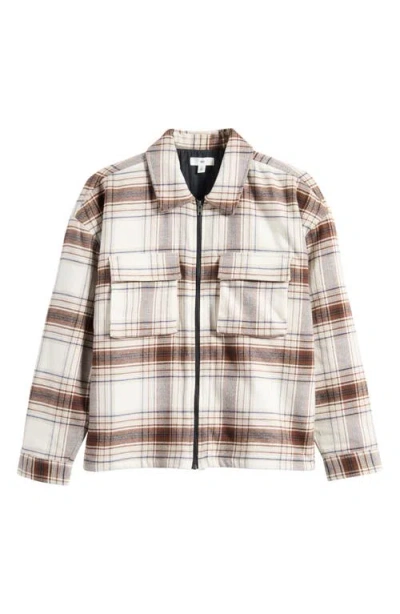 Bp. Plaid Insulated Cotton Flannel Jacket In Ivory- Brown Shilo Plaid