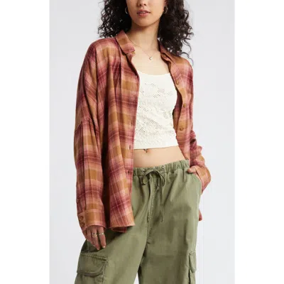 Bp. Plaid Oversize Flannel Button-up Shirt In Tan T- Pink Gia Plaid