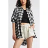 Bp. Plaid Oversize Flannel Button-up Shirt In White- Green C Brooke Plaid