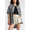 Bp. Plaid Oversize Flannel Button-up Shirt In White- Green C Brooke Plaid