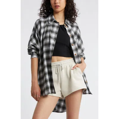 Bp. Plaid Oversize Flannel Button-up Shirt In White- Green C Brooke Plaid