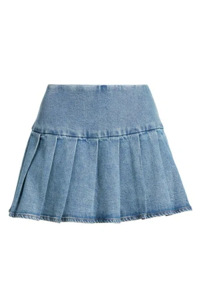 Bp. Pleated Denim Miniskirt In Blue Denim Wash