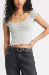Bp. Pointelle Cap Sleeve Top In Gray