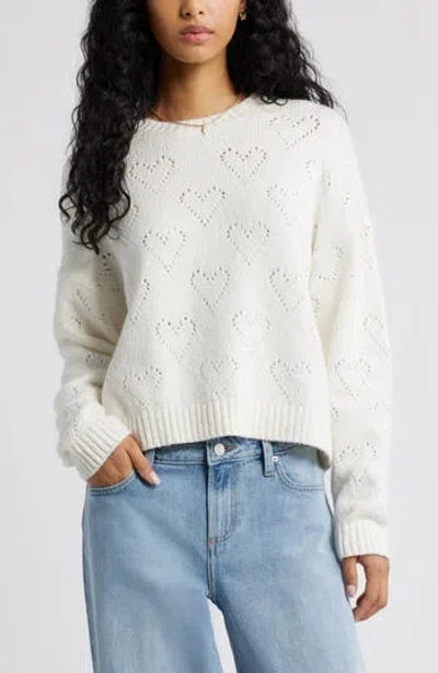 Bp. Pointelle Heart Cotton Blend Sweater In Neutral