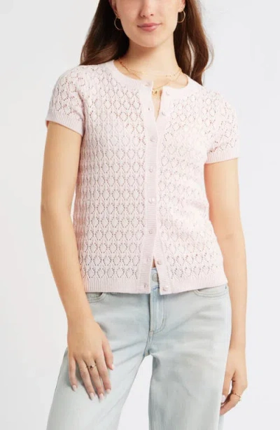 Bp. Pointelle Short Sleeve Cardigan In Pink