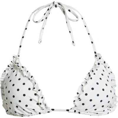 Bp. Polka Dot Ruffle Triangle Bikini Top In White- Black Dots A Lot