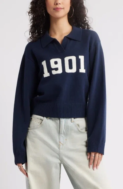 Bp. Preppy Jacquard Johnny Collar Sweater In Navy- Ivory