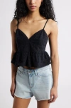 Bp. Pretty Cotton Eyelet Babydoll Top In Black