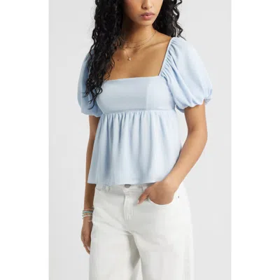 Bp. Print Bubble Sleeve Babydoll Top In Blue