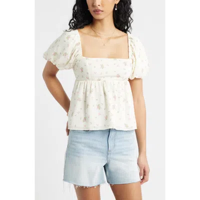 Bp. Print Bubble Sleeve Babydoll Top In White