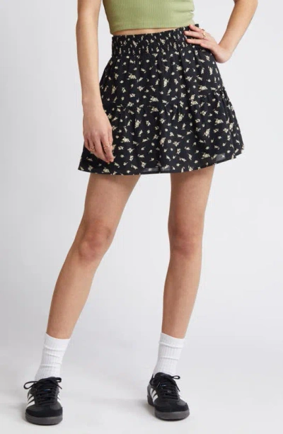 Bp. Print Tiered Ruffle Miniskirt In Black Bibi Floral