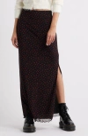 Bp. Printed Mesh Maxi Skirt In Black- Red Ditsy Print