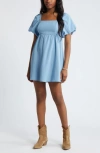 Bp. Puff Sleeve Minidress In Blue Topsail