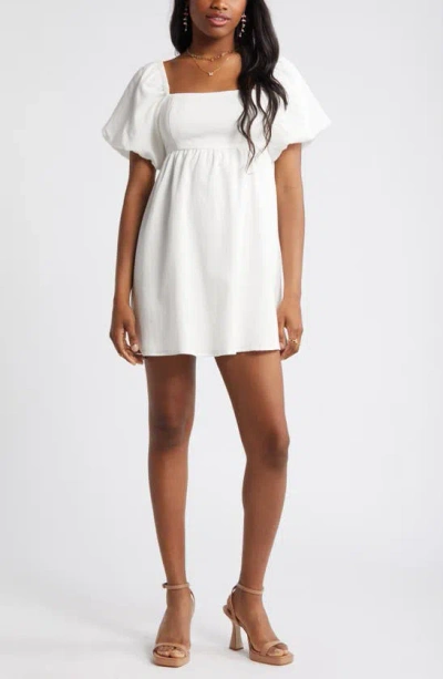 Bp. Puff Sleeve Minidress In White Blanc