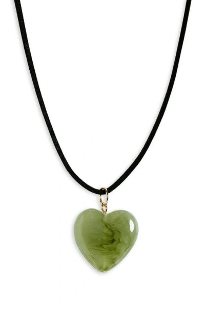 Bp. Puffed Heart Pendant Necklace In Green
