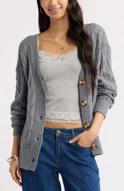 Bp. Relaxed Cable Stitch V-neck Cardigan In Gold
