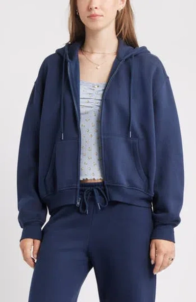 Bp. Relaxed Cotton Blend Zip Hoodie In Blue