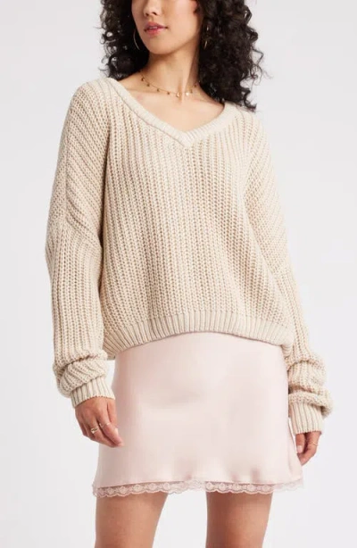 Bp. Relaxed Reversible Sweater In Beige Oatmeal Heather