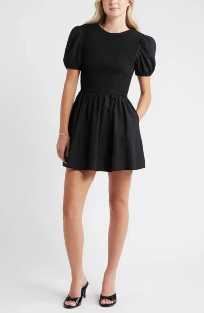 Bp. Reversible Puff Sleeve Minidress In Black
