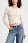 Bp. Rib Long Sleeve Crop Top In Beige Oatmeal Light Heather