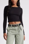 Bp. Rib Long Sleeve Crop Top In Black