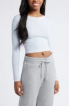 Bp. Rib Long Sleeve Crop Top In Blue Feather