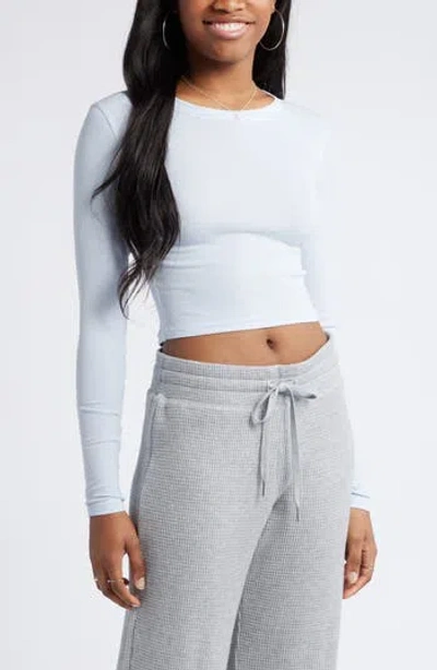 Bp. Rib Long Sleeve Crop Top In Blue Feather
