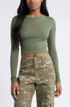 Bp. Rib Long Sleeve Crop Top In Green Beetle