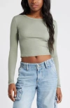 Bp. Rib Long Sleeve Crop Top In Green Halo