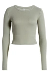 Bp. Rib Long Sleeve Crop Top In Green Halo