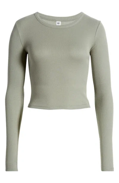 Bp. Rib Long Sleeve Crop Top In Green Halo