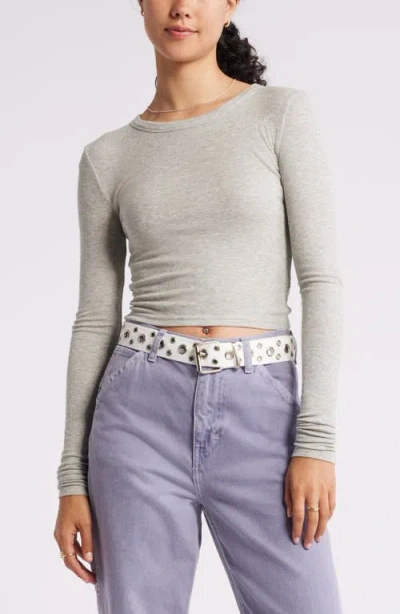 Bp. Rib Long Sleeve Crop Top In Grey Soft Heather