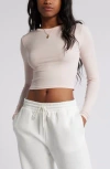 Bp. Rib Long Sleeve Crop Top In Pink Sepia