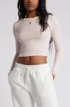 Bp. Rib Long Sleeve Crop Top In Pink Sepia