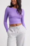 Bp. Rib Long Sleeve Crop Top In Purple Fresco