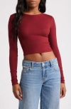 Bp. Rib Long Sleeve Crop Top In Red Grape