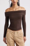 Bp. Rib Off The Shoulder Top In Brown
