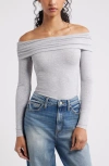 Bp. Rib Off The Shoulder Top In Gray