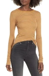 Bp. Ribbed Long Sleeve T-shirt In Brown Cattail Taryn Stripe