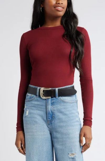 Bp. Ribbed Long Sleeve T-shirt In Red Grape