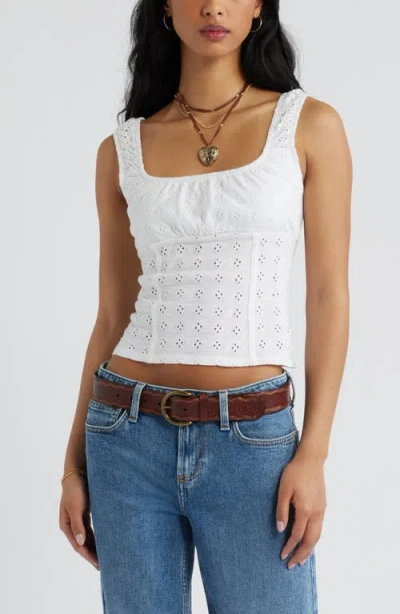 Bp. Ruched Cotton Eyelet Tank In White